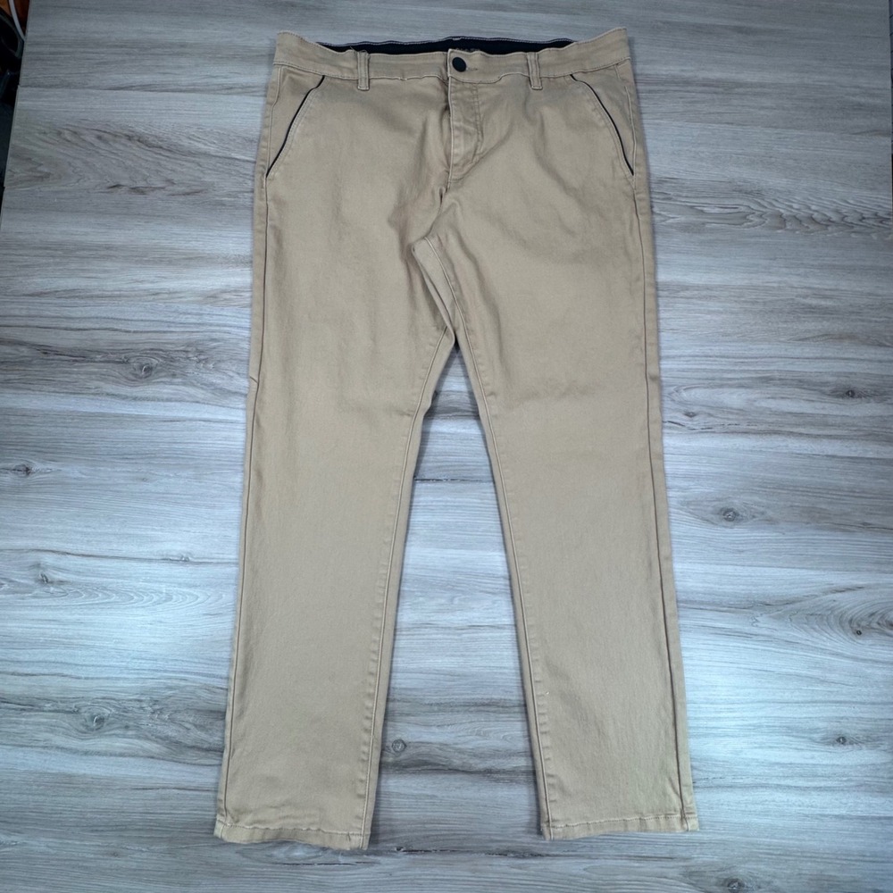 Fried Denim Mens Slim Fit Tan Khaki Chino Pants Stretch Trousers 38x32